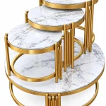 4-in-1 marble top nesting table set with gold-tone frames