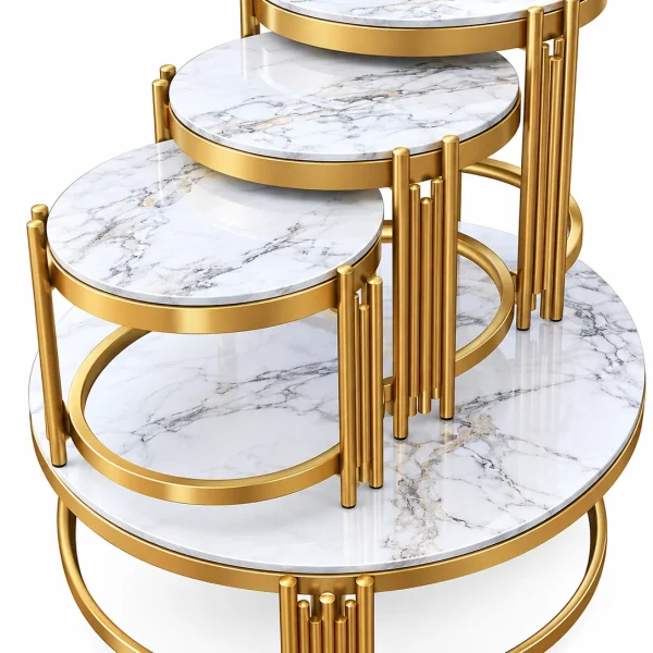 4-in-1 marble top nesting table set with gold-tone frames