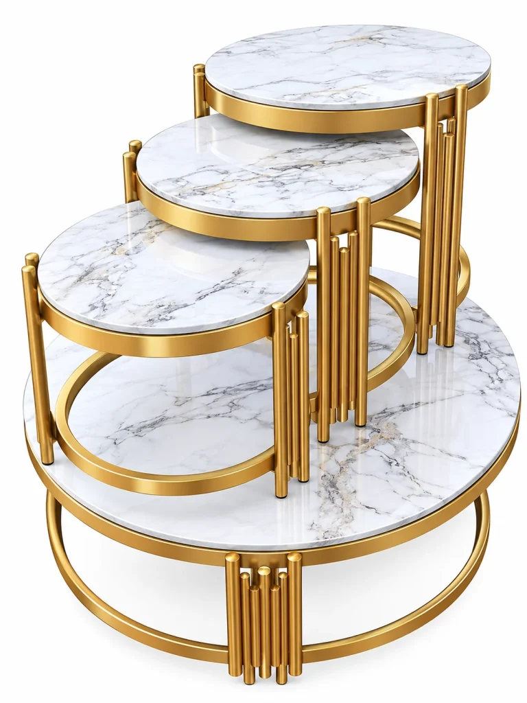 4-in-1 marble top nesting table set with gold-tone frames