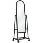 Black full-length dressing mirror with wheels and shoe rack