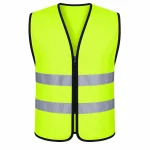 Green reflective safety vest with zipper and reflective strips