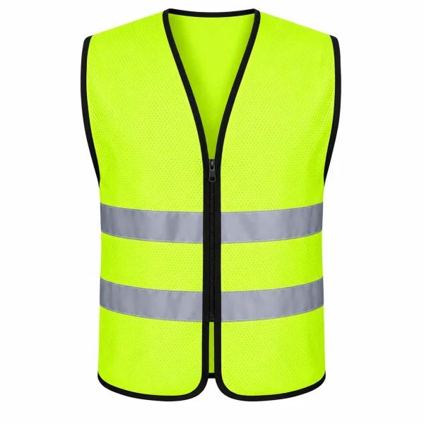Green reflective safety vest with zipper and reflective strips